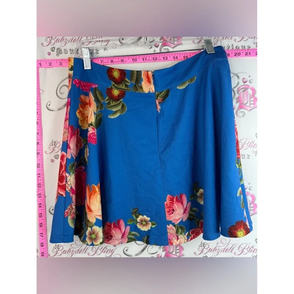 MINKPINK skirt flowers floral pink red green Royal Blue Floral Circle Skirt